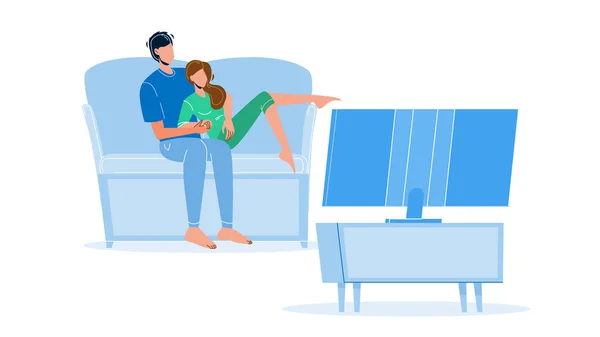 Passe-temps couple famille regarder la télévision ensemble vecteur — Image vectorielle