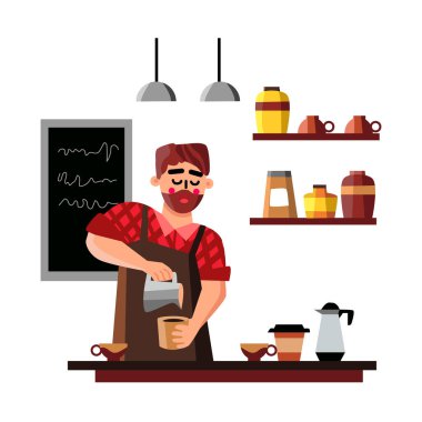 Barista adam kahve yapıyor sıcak içecek taşıyıcısı.
