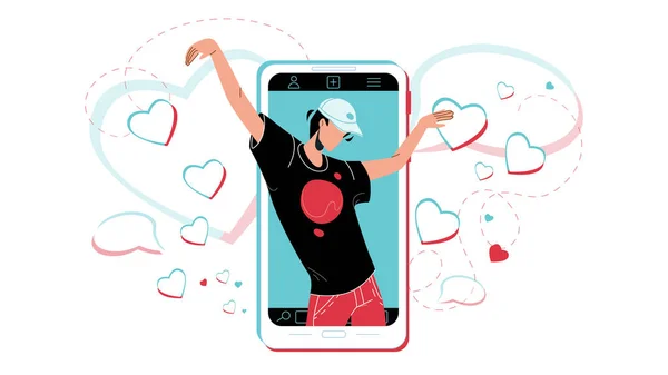 Danse folle danse homme sur téléphone écran vecteur — Image vectorielle