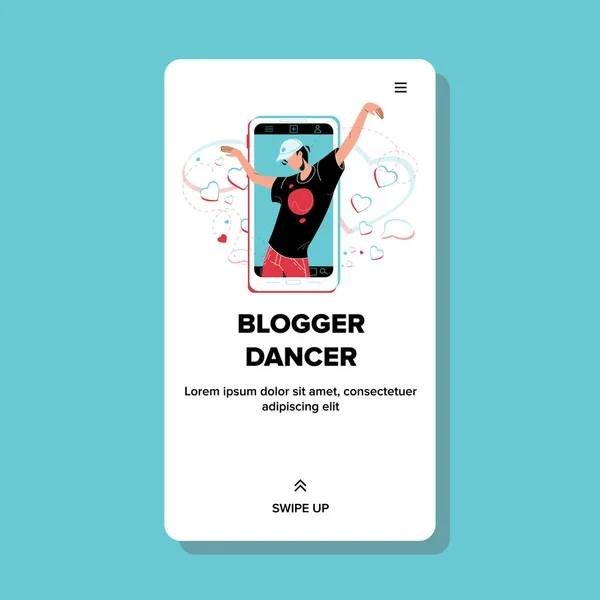 Bailarina del blogger bailando en el vector de pantalla del teléfono inteligente — Archivo Imágenes Vectoriales