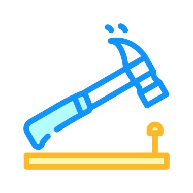 çivilenen çekiç rengi ikon vektörü izole çizimi