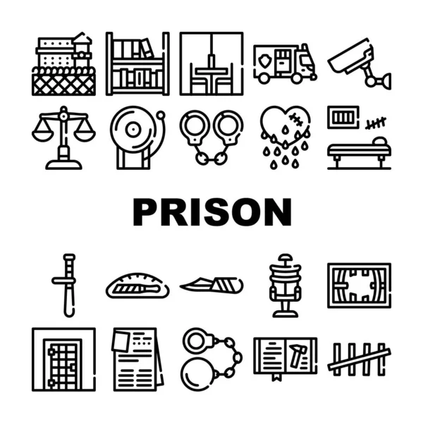 Prison Building And Accessory Icons Set Vector — Stock Vector