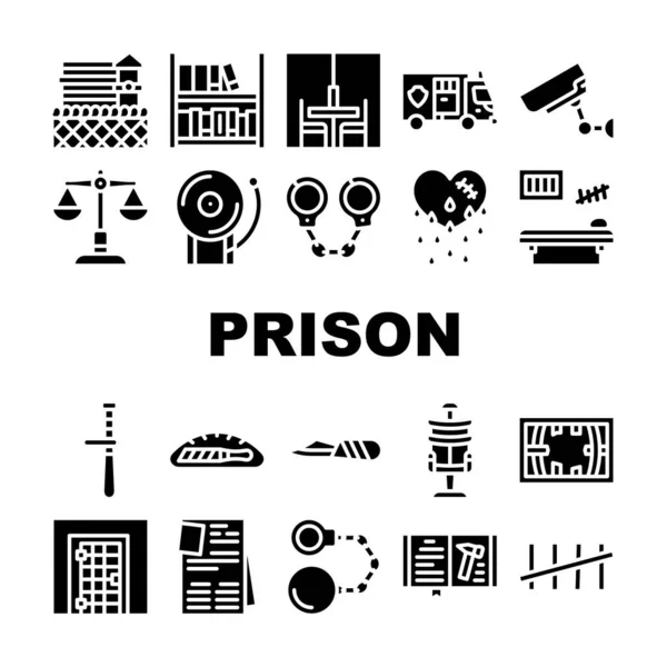 Prison Building And Accessory Icons Set Vector — Stock Vector