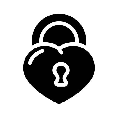 kalp şeklindeki asma kilit simge vektör çizimi