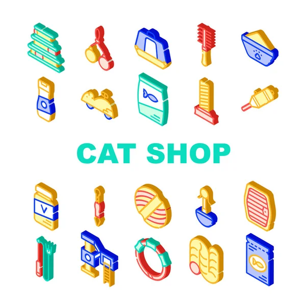 Kattenmarkt accessoire Verzameling Pictogrammen Set Vector — Stockvector