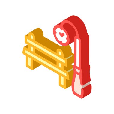 tarih izometrik ikon vektör illüstrasyonu için park bank ve saati