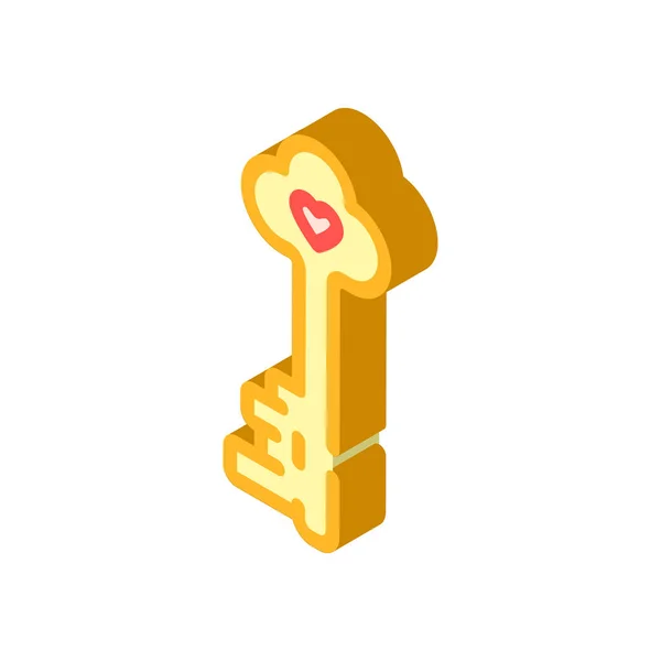 Llave para la ilustración isométrica del vector del icono del corazón — Vector de stock