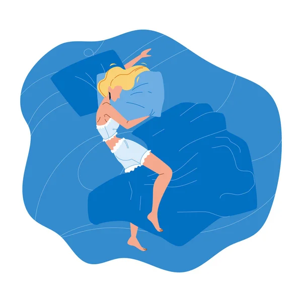 Vrouw slaapt 's nachts in comfortabele bed vector — Stockvector