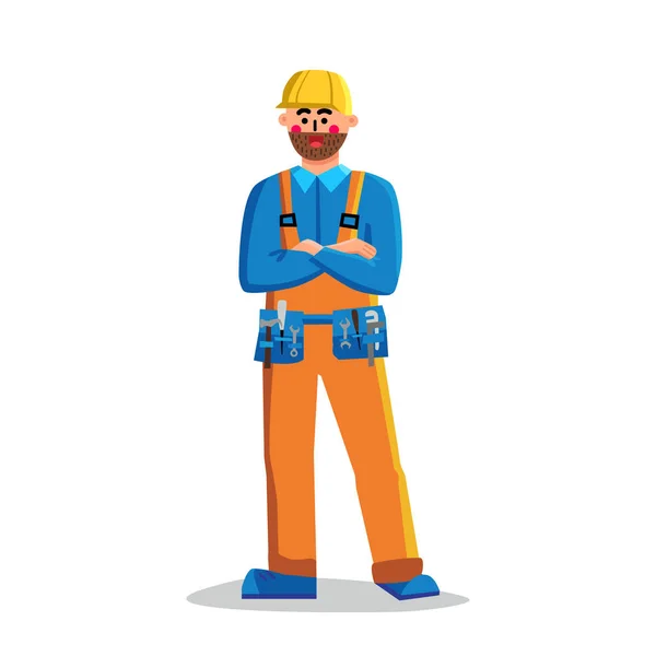 Foreman építőmunkás Man Crossed Arms vektor — Stock Vector