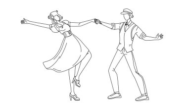 Swing Dans Partisi Dans Eden Genç Çift Vektörü