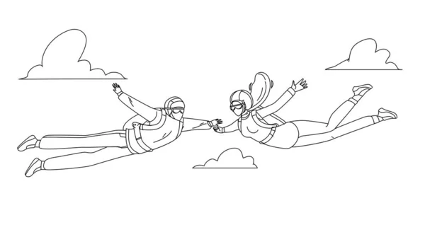 Skydivers Man And Woman Skydive In Air Vector — Stock Vector