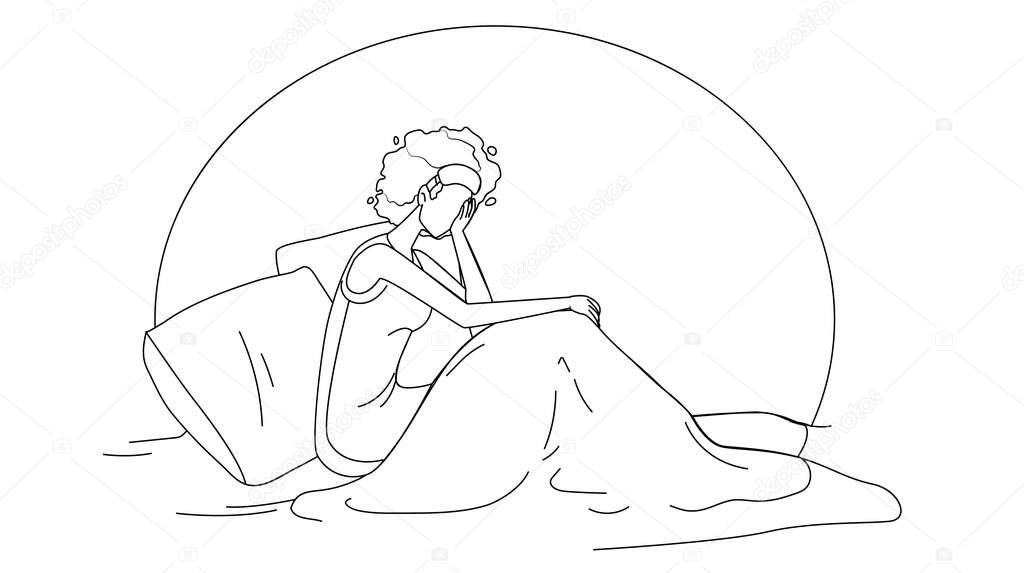 Insomnia Problem Suffering Girl In Bed Vector