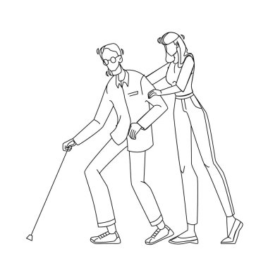 Yaşlı Adam Yürüyen Vektörüyle Bakıcı Hemşire