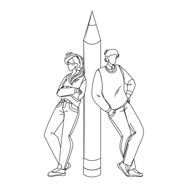 Copywriters Hombre y mujer Vector de lápiz inclinado — Vector de stock