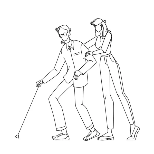 Pečovatelka sestra se starším mužem kráčející vektor — Stockový vektor