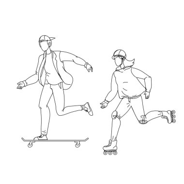 Genç erkek ve kızın spor zamanı vektörü var.