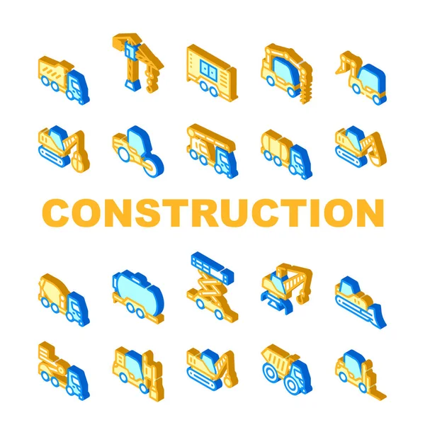 Ícones da coleção do veículo de construção Ilustração isolada do conjunto — Vetor de Stock