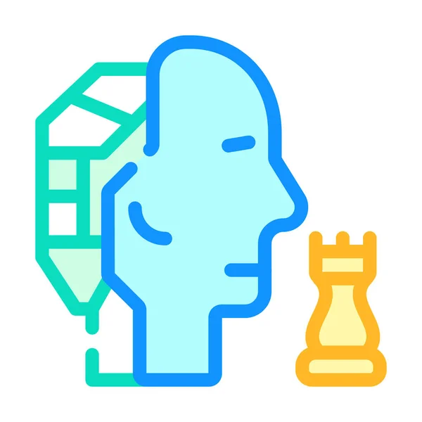 Robot tête cerveau jouer aux échecs icône couleur vectoriel illustration — Image vectorielle