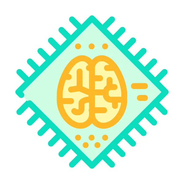 Cerveau micropuce intelligence artificielle icône couleur illustration vectorielle — Image vectorielle
