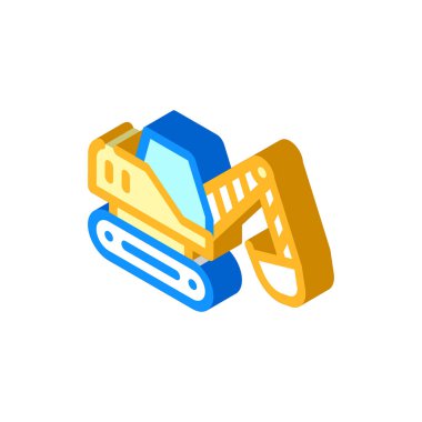 ekskavator inşaat aracı izometrik ikon vektör çizimi