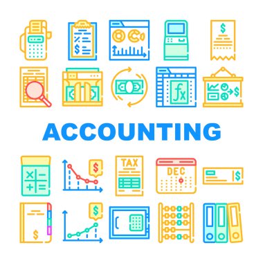 Muhasebe ve Finans Koleksiyonu Simgeleri Vektör Resimlerini Ayarladı