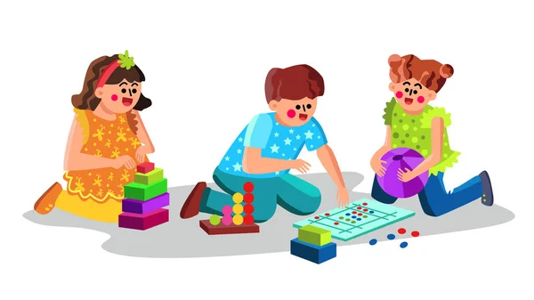 Centro de cuidado infantil Niños jugando Juguetes Vector — Vector de stock