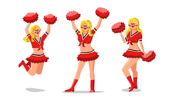 Cheerleader meisjes dansers met pompoms geïsoleerde illustratie — Stockvector