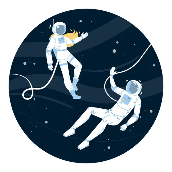 Astronautas en traje espacial Vector espacial exterior volador — Archivo Imágenes Vectoriales