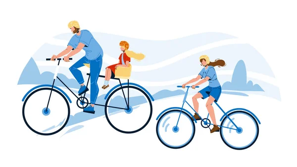 Bicyclists Family Riding Together In Park Vector — Stock Vector