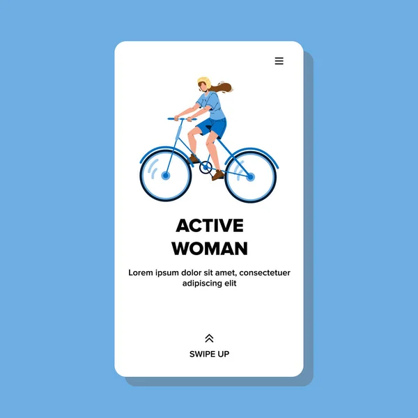 アクティブ女性乗馬自転車スポーツタイムベクター — ストックベクタ