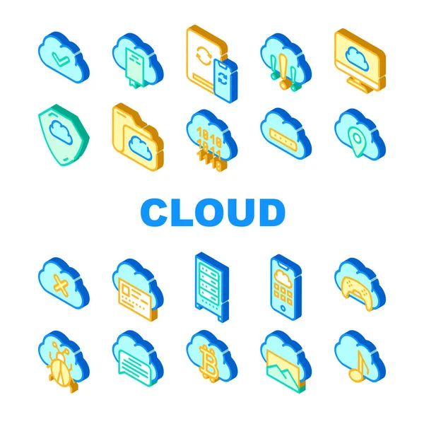 Conjunto de iconos de colección de almacenamiento de servicio en la nube Vector — Vector de stock