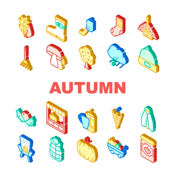 Herfst Seizoen Objecten Collectie Pictogrammen Set Vector — Stockvector