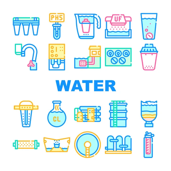 Vector de conjunto de iconos de recogida de filtro de tratamiento de agua — Archivo Imágenes Vectoriales