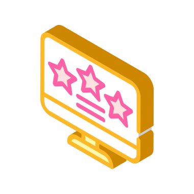 Bilgisayar ekranı izometrik ikon vektör resimlemesindeki yıldızları gözden geçir