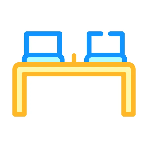 Mesa de trabajo con ilustración vector icono de color portátil — Vector de stock