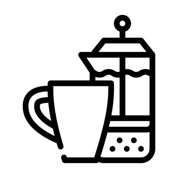 Xícara de chá linha ícone vetor preto ilustração — Vetor de Stock