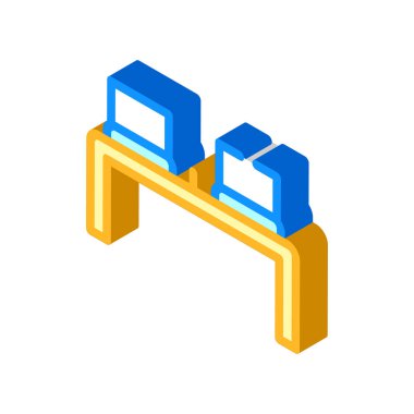 Laptop izometrik ikon vektör illüstrasyonlu çalışma tablosu