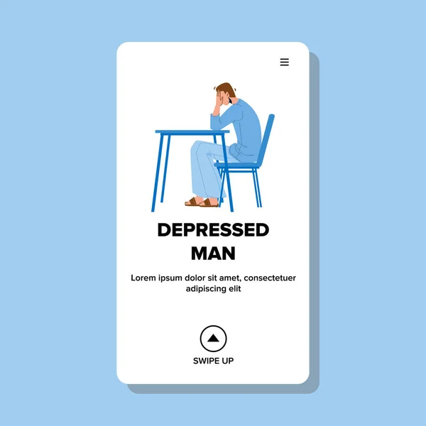 Uomo depresso seduto a tavola e pianto vettoriale — Vettoriale Stock