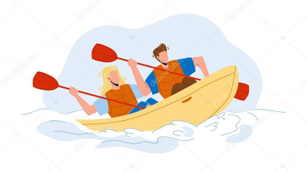 Kayak Travelling Couple People Together Vector Illustration