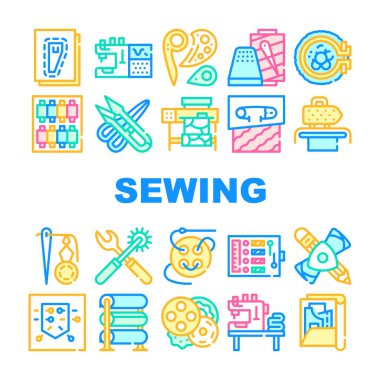 Dikiş Stüdyosu Koleksiyon Simgeleri Vektörü Ayarlıyor