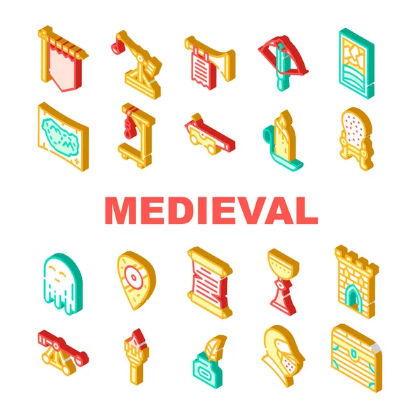 Middeleeuwse collectie Pictogrammen Set Vector — Stockvector