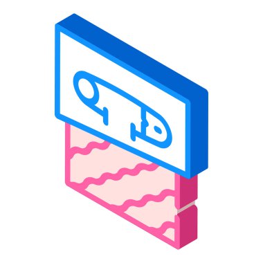 iğne ve kumaş izometrik vektör çizimi