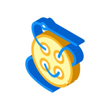 İplik ve iğne izometrik ikon vektör illüstrasyonlu düğme