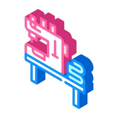 Daktilo ve kumaş izometrik ikon vektör illüstrasyonlu tablo