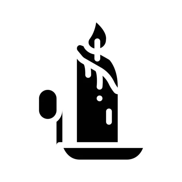 Flamme bougie glyphe icône vecteur noir illustration — Image vectorielle