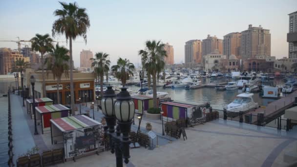 Porto Arábie Perla Doha Katar Vysoký Úhel Záběr Při Západu — Stock video