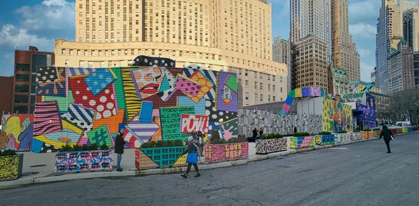 Arte Mural Graffiti Plaza Del Comercio Mundial Bajo Manhattan Vista — Foto de Stock