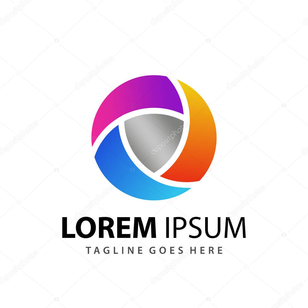 Abstract Colorful Negative Space Shield Logo Design Template Premium Vector