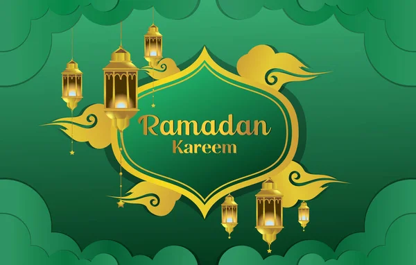 Ramadan Kareem Eid Caligrafía Mubarak Con Fondo Turquesa Luna — Vector de stock