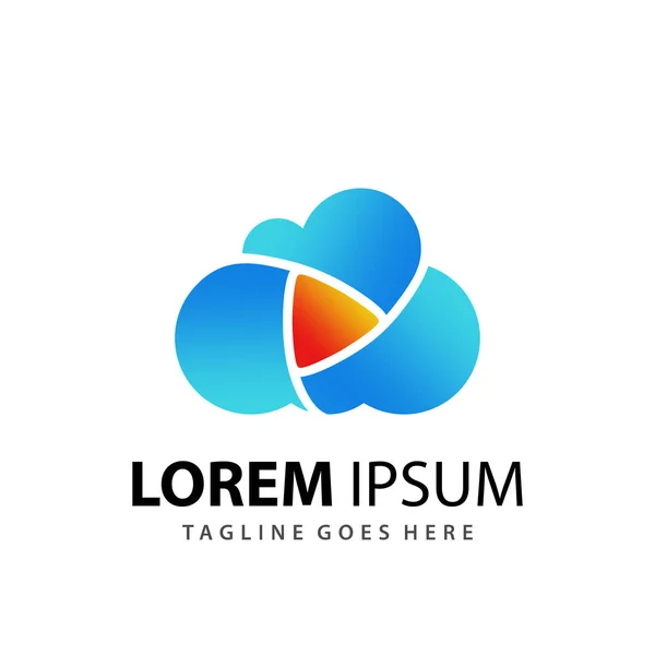 Muhteşem Gradyan Bulut Oynat Ortam Logosu Tasarım Şablonu Premium Vektörü